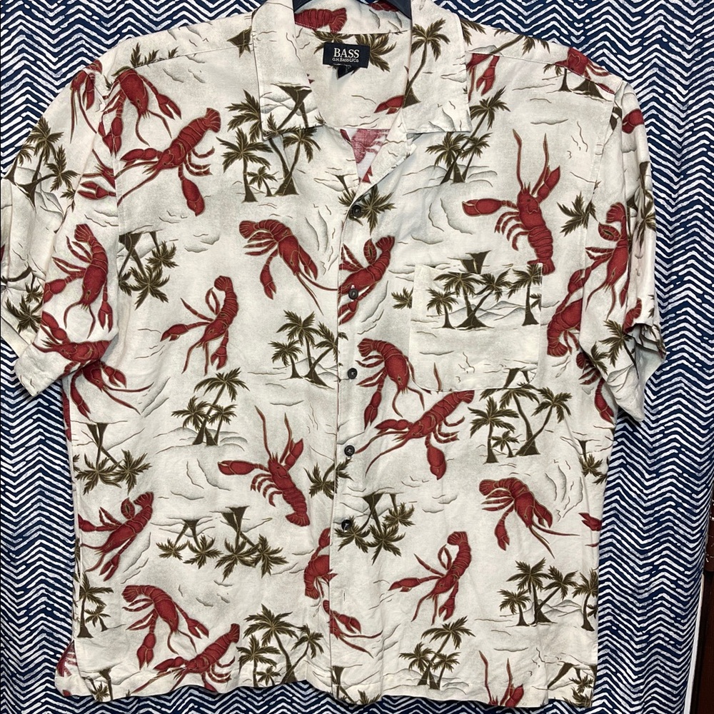 Vintage Bass Tropical Lobster Print Shirt